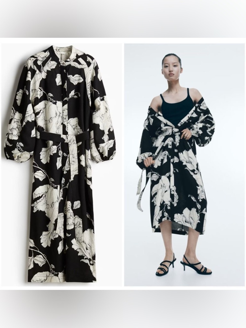 H&M Linen Blend Tie-Belt Dress New Floral